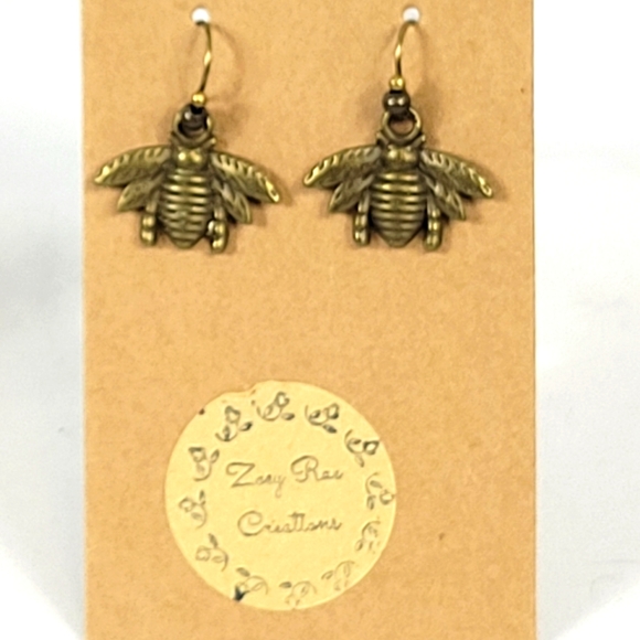 Zoey Rae Creations Jewelry - Handmade Antique Bronze Earrings Metal Bumble Bee Hypoallergenic Dangle Hook